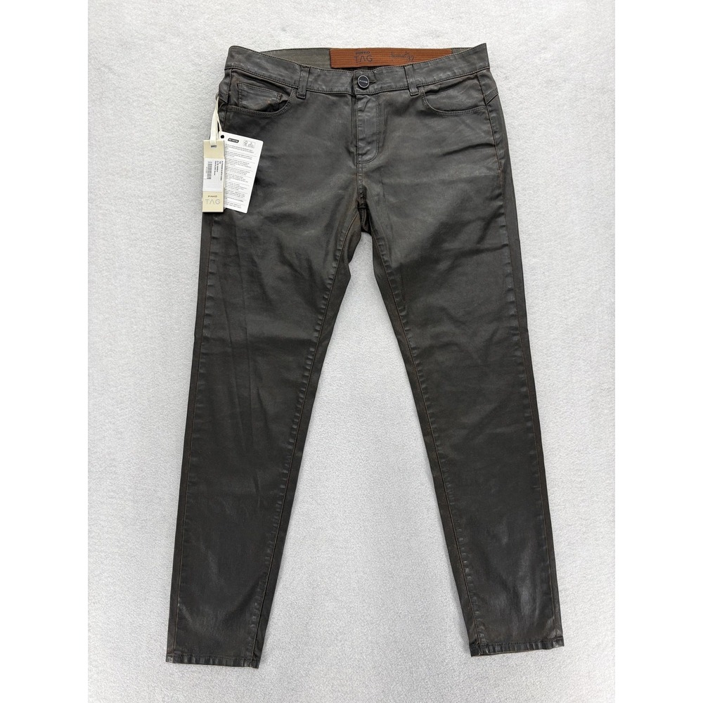 PINKO Tag Fujico 10 Iperskinny Pants Womens 32 Green Faux Leather Effect NWT